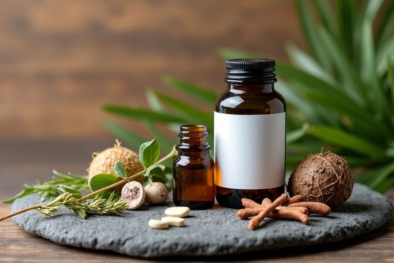 Clean image representing men's health supplements with natural ingredients